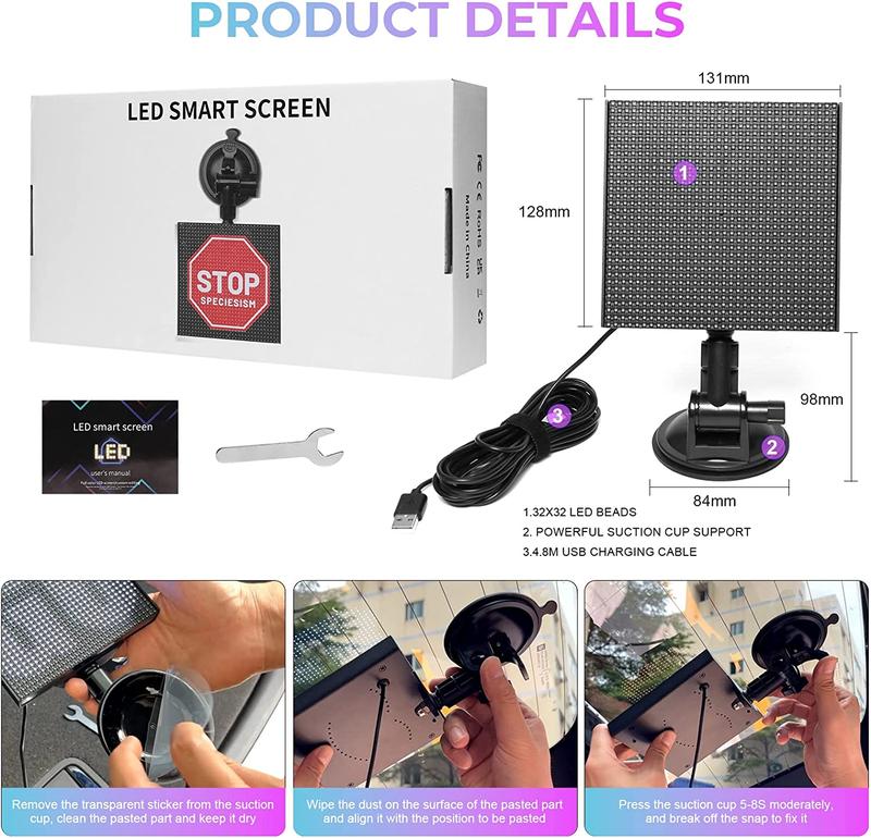 Product Introduction of Smart LED Pixel Display On Car Rear Window Bluetooth App Control Full Color LED Expression Light Programmable Pixel Screen 48