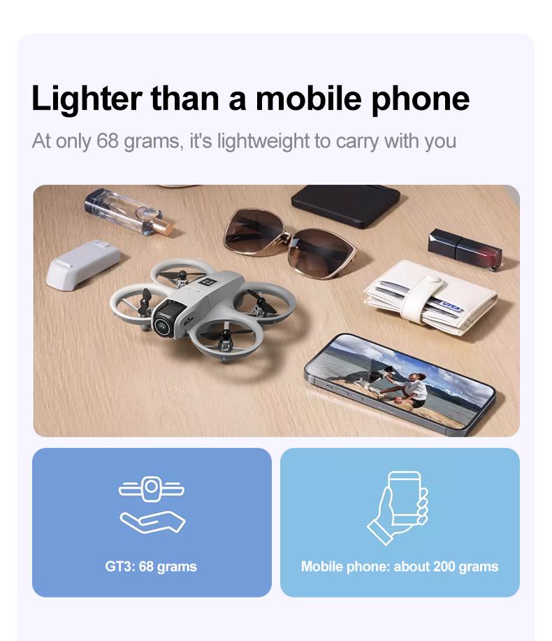 GT3 Drone Mini 4K kamera ganda Aerial, mainan pesawat pencegah rintangan aliran optik ESC kendali jarak jauh