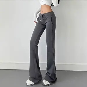 [Premium] Celana kasual micro flare pinggang tinggi wanita gaya Korea Katun Panjang Hitam High Waist