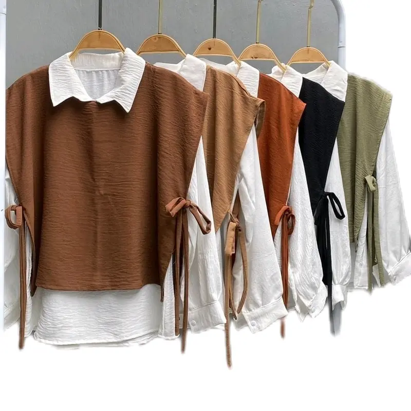 《 BAMODE 》 ATASAN VEST / SET VEST / KEMEJA 2IN1 / KEMEJA KULIAH / KEMEJA KERJA / KEMEJA SET VEST TERBARU Airflow Baju Crinkle Nyaman Outer Formal 1