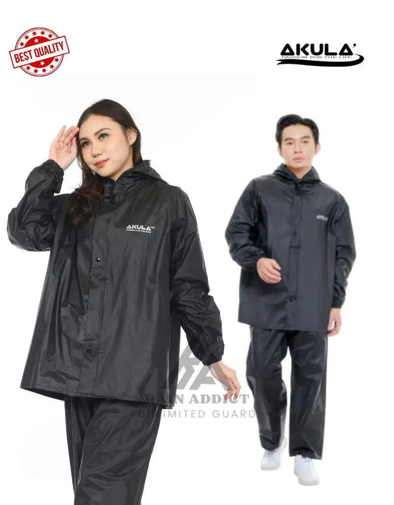 AKULA - JAS HUJAN BAHAN PVC TEBAL 0,25 ANTI REMBES PRIA WANITA WARNA HITAM PVC Sepeda Motor Dapat digunakan kembali Tahan air Setelan Biru Hijau Cream Merah