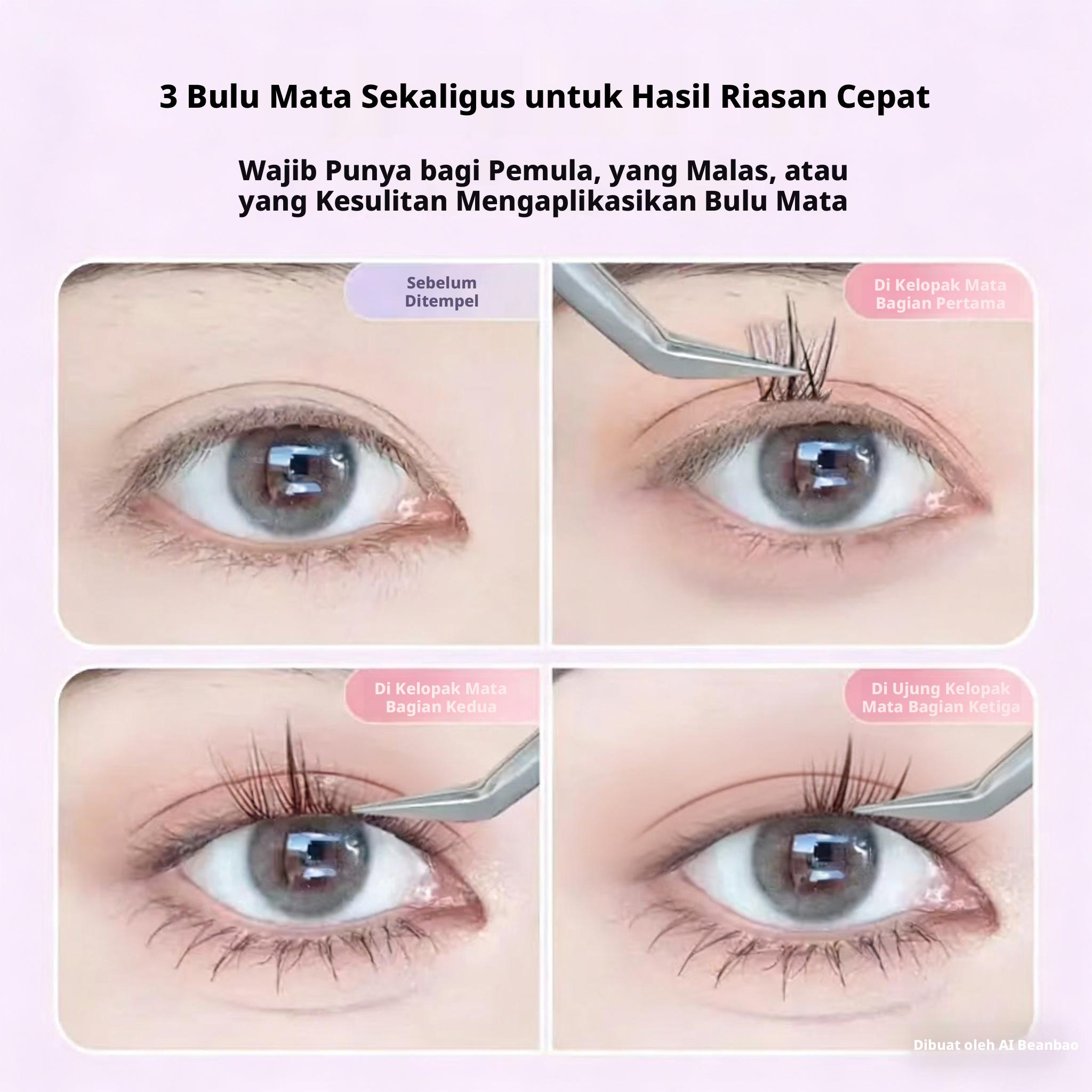 Bulu mata palsu Trilogi Orang Malas yang anti air dan anti keringat, setiap pemesanan akan mendapatkan lem bulu mata premium dan pinset secara gratis.