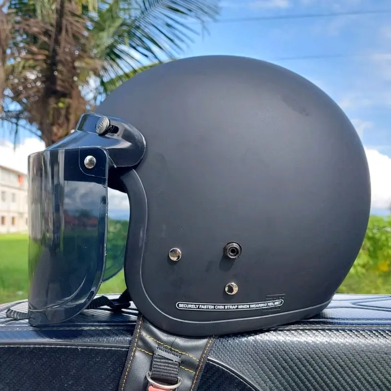 HELM CARGLOSS RETRO DEWASA PRIA WANITA SNI HITAM DOFF KACA DATAR Motorcycle Motor Sepeda 3