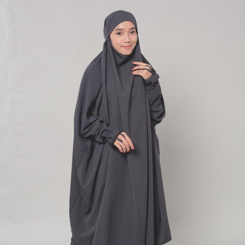 French Khimar tangan Renda syari Bahan Wolfis Malebbii Wardrobe hitam jilbab muslim  panjang  karet instan 7