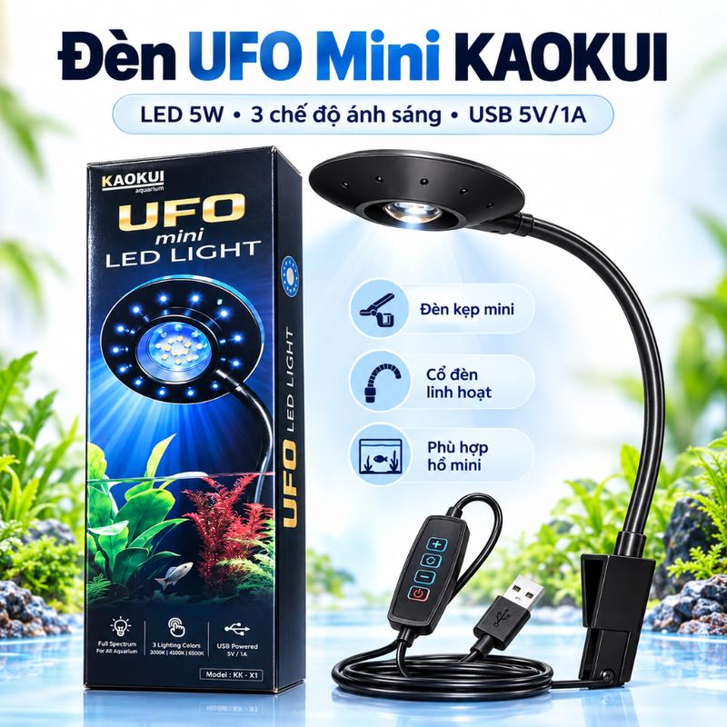 Đèn LED mini KAOKUI UFO 5W - Cho Bể Cá ,3 Chế Độ Ánh Sáng USB 5V/1A...