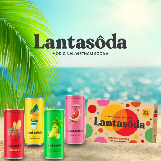 LANTASÔDA - COMBO TRỌN VỊ - Nước  trái cây có gas vị BƯỞI HỒNG - CHANH VÀNG - SƠ RI - CÓC XANH soda