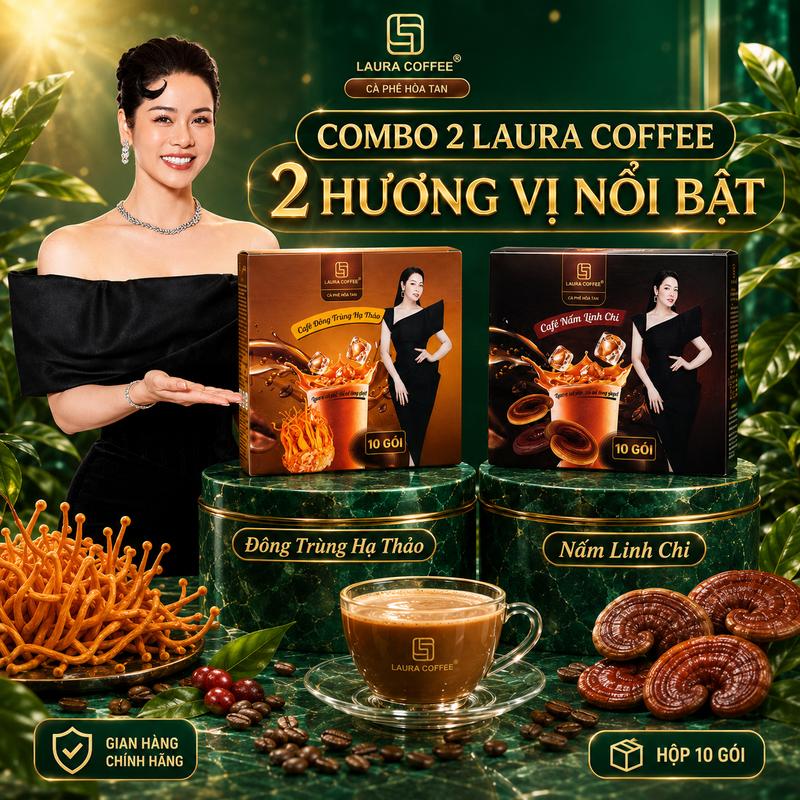 [KQ]Laura Coffee Combo 2 Hộp Mix Vị Nấm Linh Chi & Đông Trùng Hạ Thảo - Cà Phê Thảo Mộc 2 Vị Cafe - Nhật Kim Anh