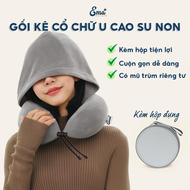 Gối kê cổ chữ U Ema - Ruột cao su non cao cấp kết hợp vỏ nhung mềm mại