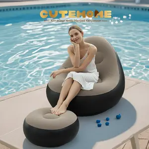 SOFA ANGIN SANTAI Dengan Sandaran Kaki & Pompa Kaki Kursi Portabel Kuat Tahan Lama untuk Indoor & Outdoor Abu-abu/Coklat Size Furniture