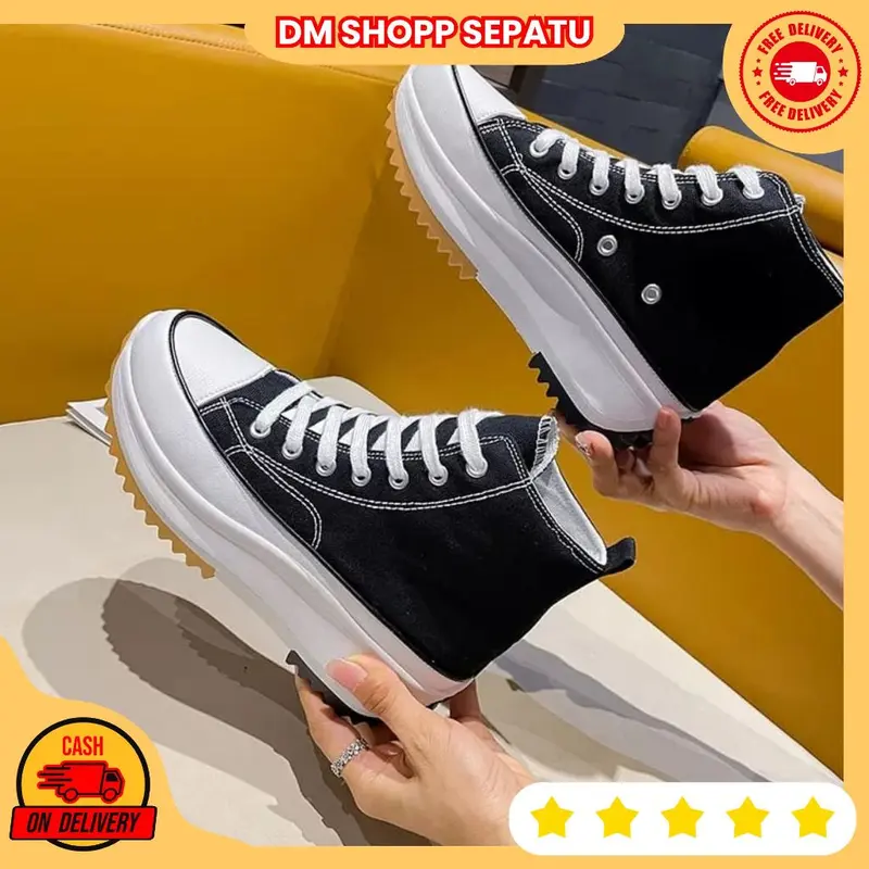 DM-SHOP Sepatu Sneakers Run Star Hike Sneakers Wanita Fashion Korea Sepatu  Sneakers Wanita Hight Hitam 38