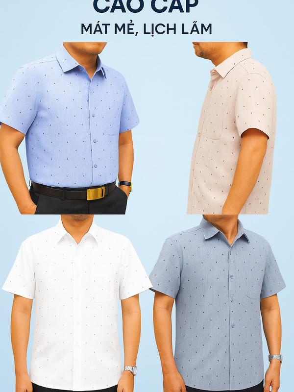  Áo sơ mi nam tay ngắn trung niên combo nhiều màu mã 001 cho phong cách thời trang nam tính menswear chất cotton mặc mát mẻ combo pink & white 