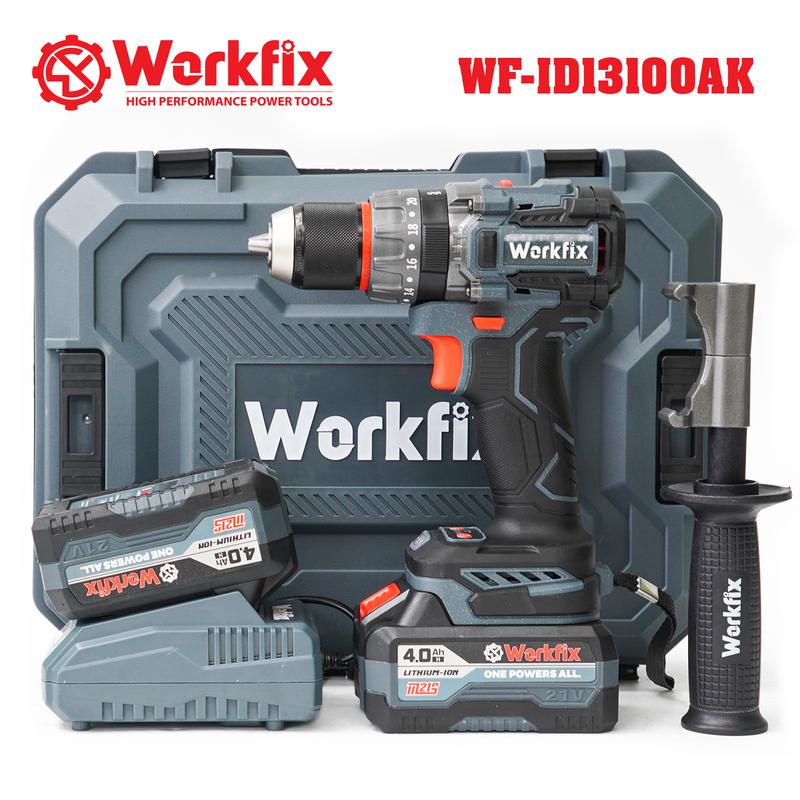 Máy Khoan 3 Chức Năng 100N.m Workfix - ID13100AK - Đầu Kẹp 13mm Auto Lock - Chống Lật Cổ Tay - Brushless Motor - Chân Pin Phổ Thông - 2 Pin 21V 4Ah - Có Tay Cầm Trợ Lực - Bảo Hành Chính Hãng 6 Tháng khoan không dây diy