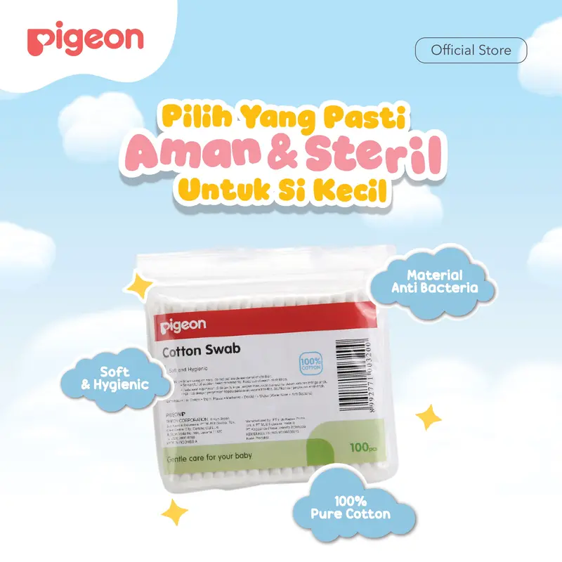 PIGEON Cotton Swab Isi 100 Pcs | Cotton Bud | Korek Kuping Bayi 0