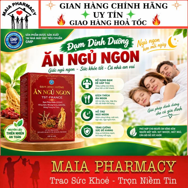 Viên Uống Đạm Dinh Dưỡng ĂN NGỦ NGON hỗ trợ bồi bổ sức khỏe giúp ăn ngon, ngủ ngon, tăng sức đề kháng. Hộp 30 Viên