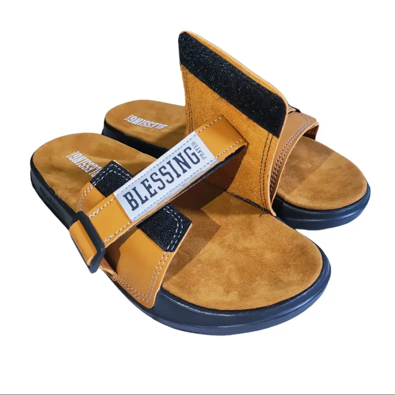Sandal Kulit Slide | Sandal Slop Slip On Kulit dan Tali Velcro Promo Pria Wanita Terbaru Promo 3