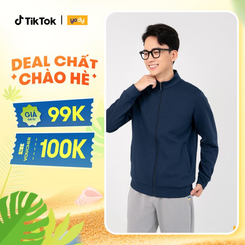 [ SALE ] YODY Áo Khoác Nỉ Thể Thao Nam Double Face Smart SWM6005
