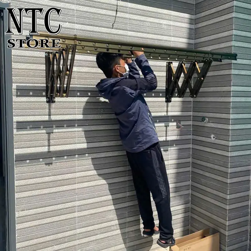 Giàn phơi thông minh gắn tường Hòa Phát dài 2m loại dày tải trọng 80kg, hợp kim nhôm  bền, không gỉ, đầy đủ phụ kiện bảo hành 36 tháng 5