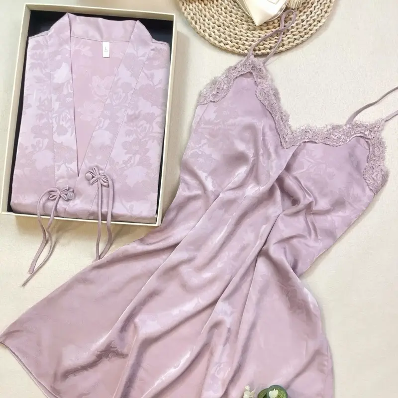 Bộ đồ ngủ nữ 2024 Phong Cách Mới Gợi Cảm Cám Dỗ Váy Ngủ Cổ Chữ V Sling Ice Silk Lụa Đơn Giản - Dress 0