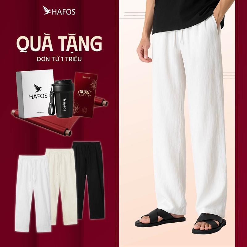Quần Dài Linen Ống Suông HAFOS – Quần Đi Biển Nam Form Straight Lưng Thun Dây Rút Thoáng Mát Thấm Hút Mồ Hôi FORM SUÔNG DỄ PHỐI ĐỒ