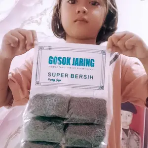 (12 Pcs) Gosok Jala Kecil / Gosok Jaring Warna Hijau / Gosok Panci / Alat Cuci Piring