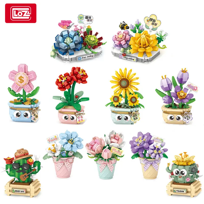 Microparticle building blocks microsimulation flower pot plant toy girl gift decoration cactus cactus rose