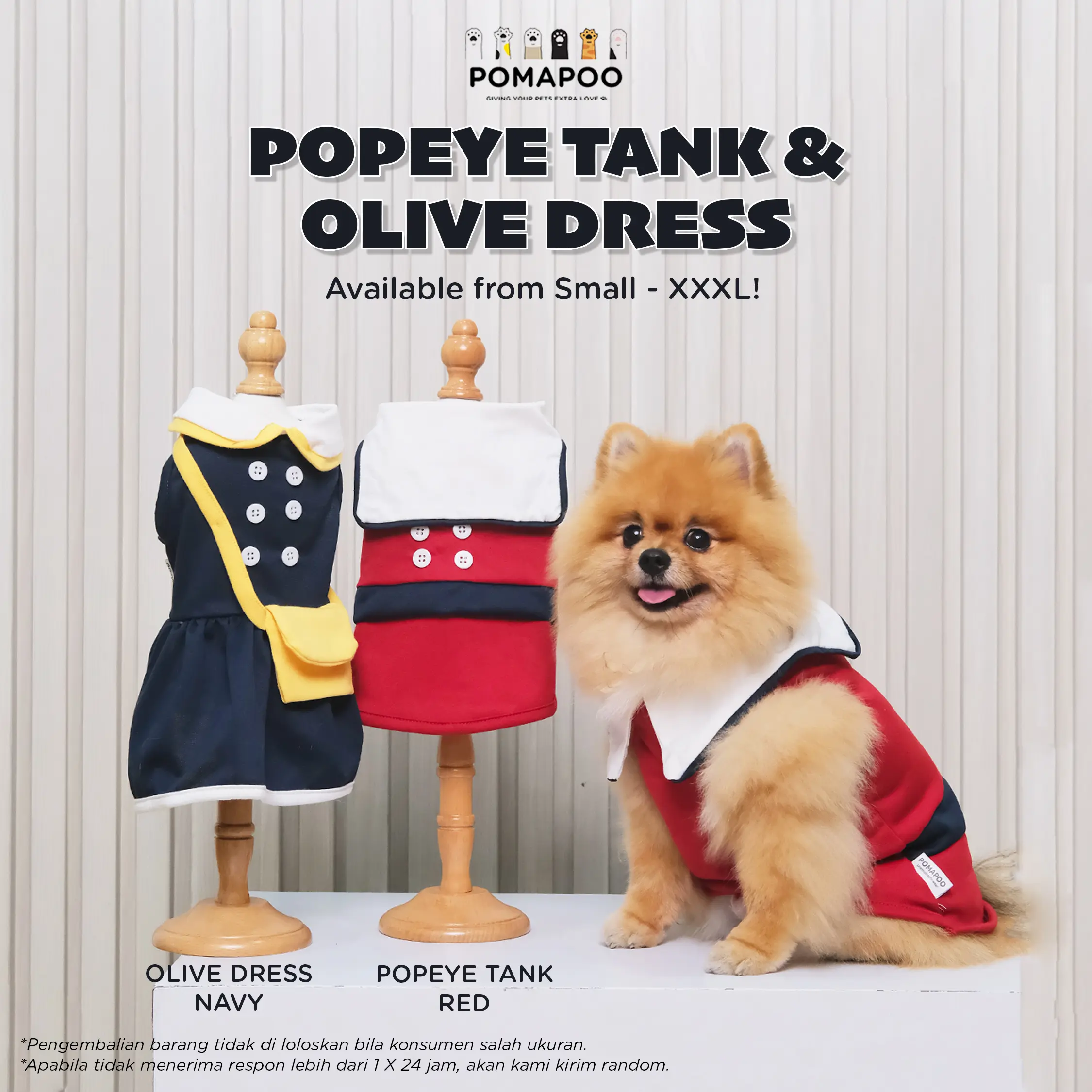 POMAPOO - Baju Kucing dan Baju Anjing Popeye Tank & Olive Dress
