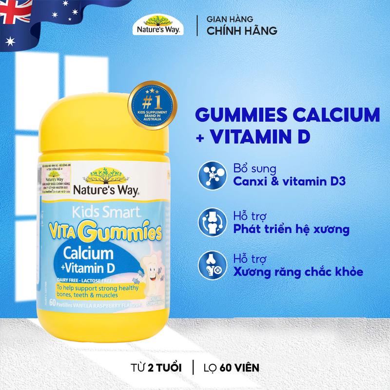 Kẹo Dẻo bổ sung canxi Nature’s Way Vita Gummies Calcium + Vitamin D Cho Bé - Hộp 60 viên/120 viên - Bổ sung Vitamin D3