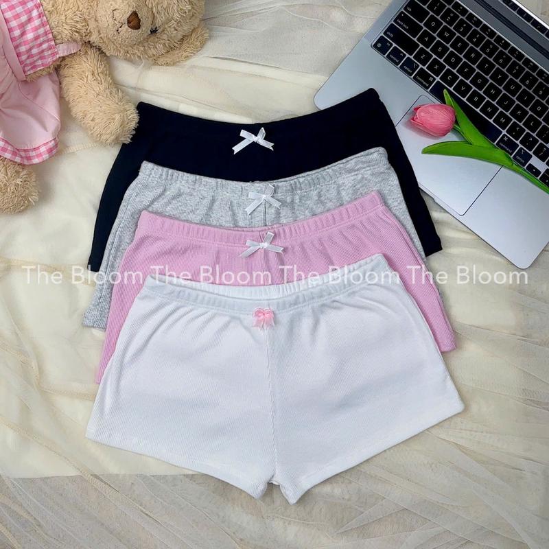 THE BLOOM - Combo 2 quần thun mặc nhà dễ thương quần đùi thun cạp thấp chất thun gân - Q009 Womenswear Áo Top Nhung đồ macnha ngủ tí hon nữ woman voi