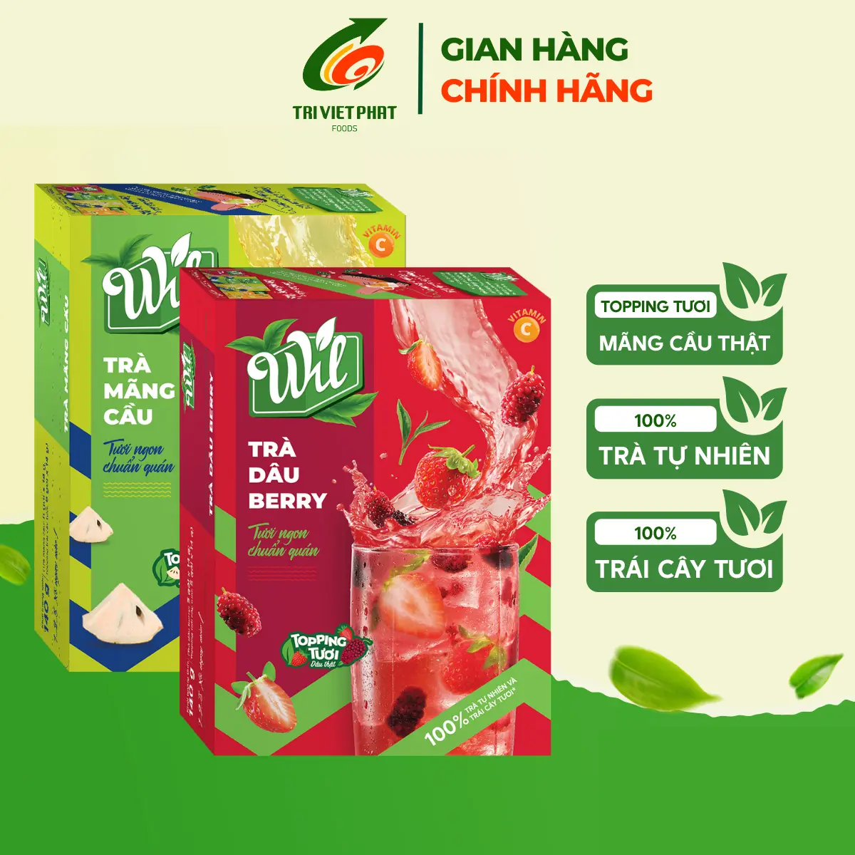 Combo 2 trà trái cây có topping tươi Wil chuẩn quán vị dâu và mãng cầu