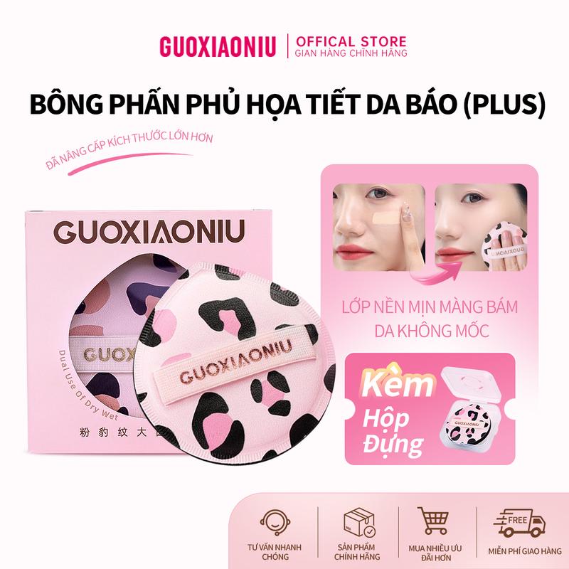 GUOXIAONIU Bông Mút Báo Plus Size - Siêu Mềm, Không Ăn Kem Nền, Có Dây Co Giãn, Dùng Được Khô Ướt, Tặng Hộp Đựng Xịn, Lớp Nền Mịn Màng, Lên Màu Chuẩn