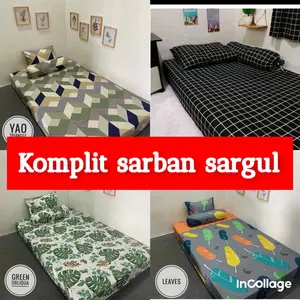 Sprei motif aesthetic no.3 (120x200) no.4 (90x200) sudut karet halus lembut sprei kotak hitam bisa di cuci