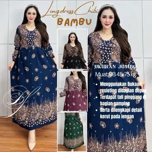 Daster Longdress Chibi Jumbo Resleting Depan Tali Pinggang Samping Bumil Busui Terlaris