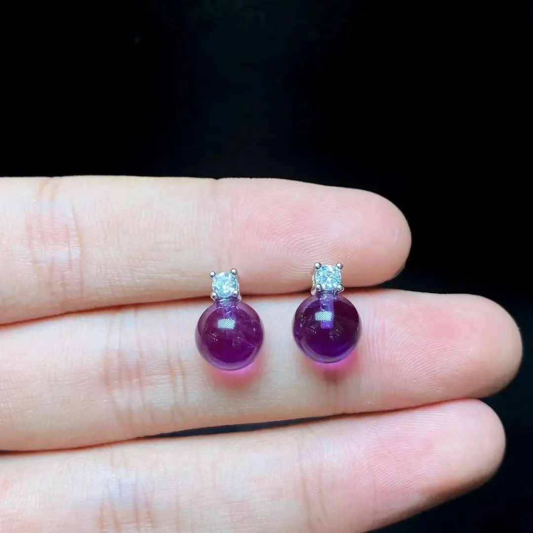 Cloud Jewelry S925 Silver Inlaid 8mm Amethyst Stud Earrings