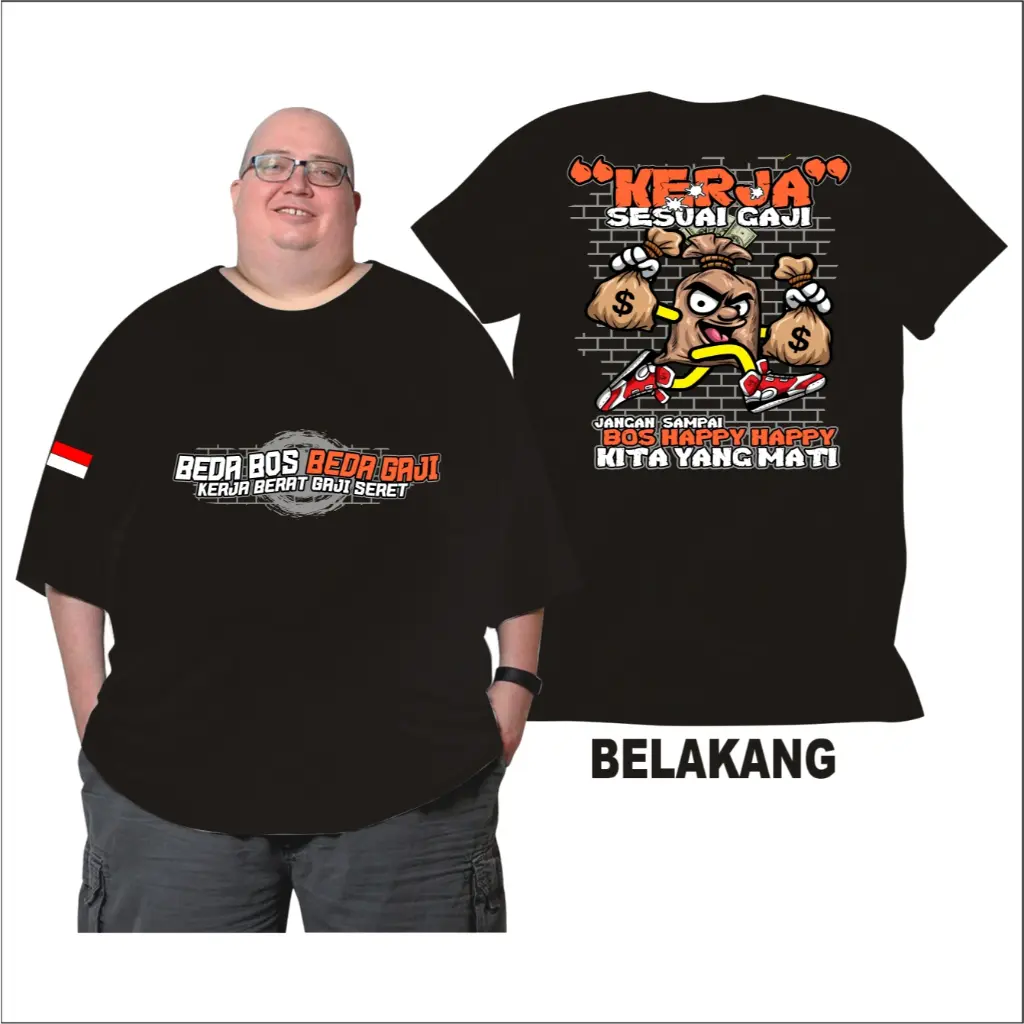 Max Bb 150++ Kg Kaos Kerja Keras Gaji Seret Jumbo Big Size Dewasa 2XL Sampai 10XL Pria Dan Wanita Bahan Semi Katun Combed 24s