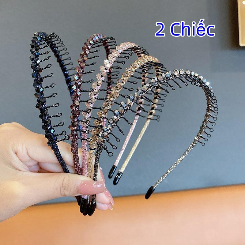  2 Chiếc Băng Đô Chống Trượt Có Răng Kim Cương Giả Dây Buộc Tóc Nữ Băng Đô Phụ Kiện Tóc Cao Cấp Thích Hợp Để Rửa Mặt Và Đeo Mặt Nạ Titan Kim Tuyến 