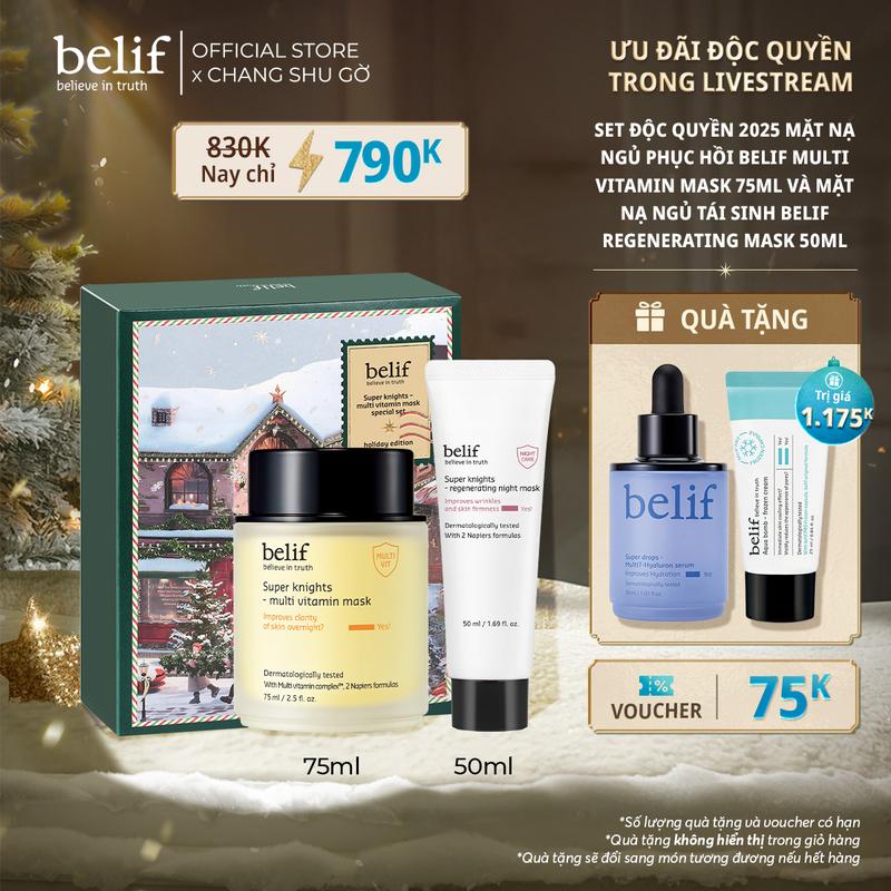 belif Official x Chang Shu Gờ Set Mặt nạ ngủ phục hồi belif Multi Vitamin Mask 75ml và Mặt nạ ngủ tái sinh belif Regenerating Mask 50ml
