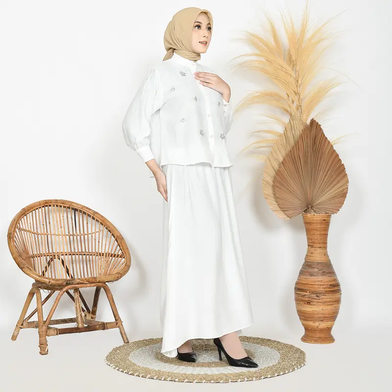 CLARA One Set Wanita Payet Mewah Linen Setelan Atasan Rok Kekinian 1