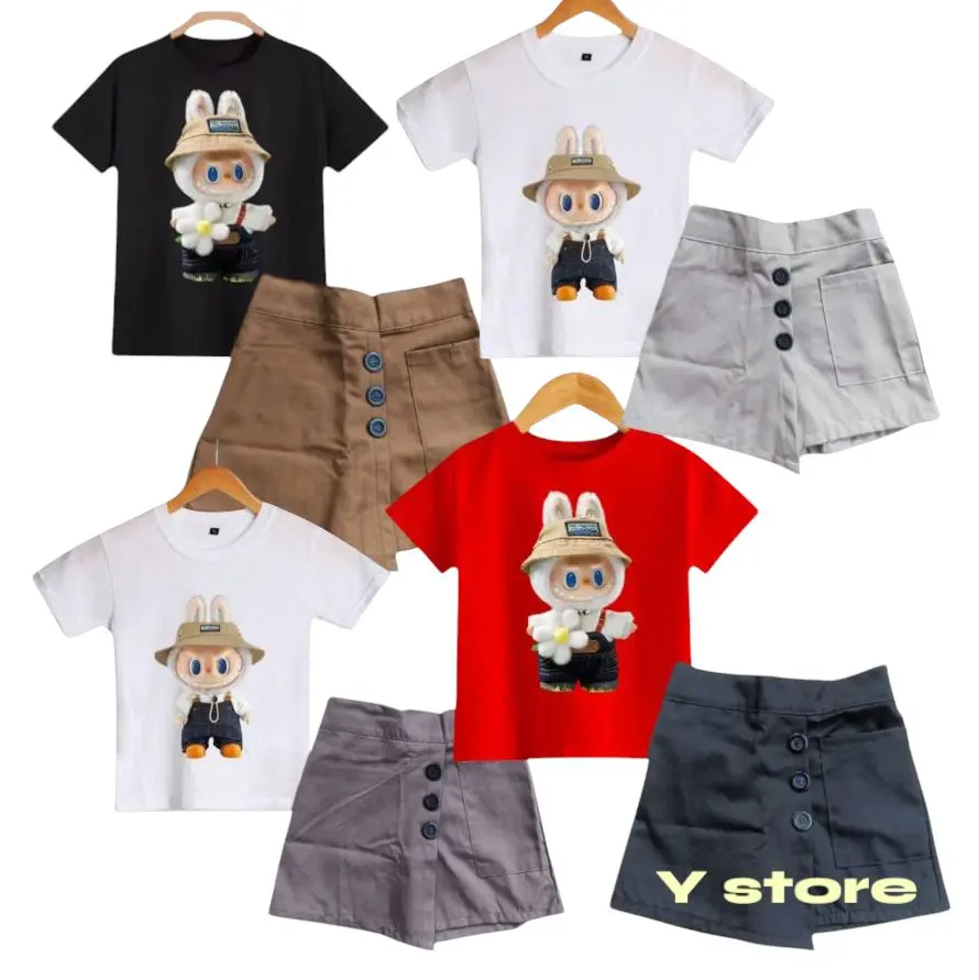 Setelan rokcelana kaos labubu anak usia 1-12tahun bahan premium Katun