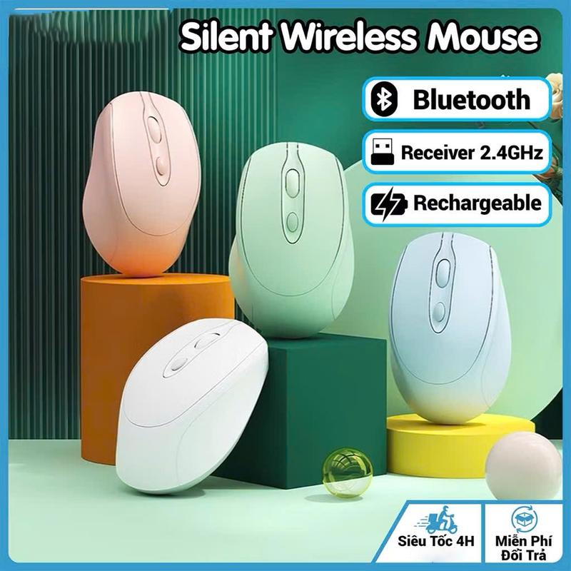 Chuột Không Dây Sạc Pin Click Siêu Tĩnh Âm 2 Chế Độ Bluetooth 5.2 & USB 2.4G, 3 Mức DPI KẾT NỐI ĐIỆN THOẠI IPAD LAPTOP
