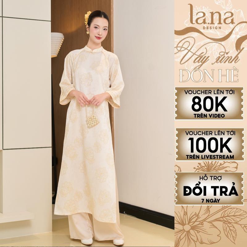 Set áo dài cách tân Ngọc Dao Liên lụa gấm hoa nổi thiết kế 2 tà tay bấu ly cổ tàu phối sợi nổi – SD365