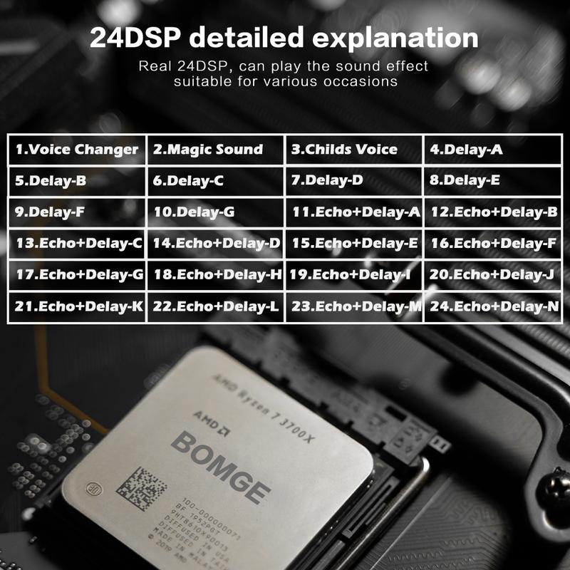Product Introduction of BOMGE-mini 8 Channel Audio Mixer, Line Mixer, DC 5V, with MP3 Player, Bluetooth, 48V U Disk, 24DSP Effect, USB Recording Suitable for small club or bar, studio recording 9