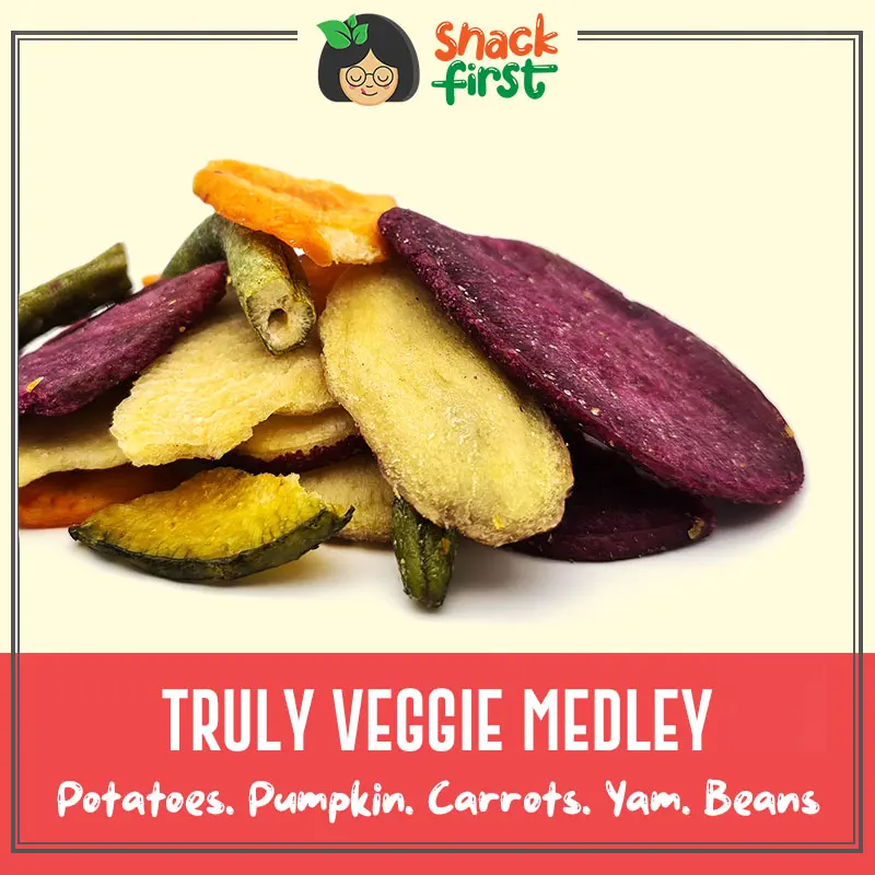 SnackFirst Truly Veggie Medley 120g/600g (Healthy snacks by Vacuum Fry Method All Vegetables Gourmet Crisps)