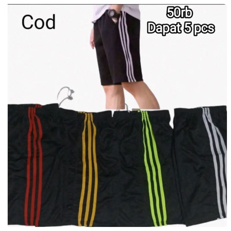 Promo Paket isi 5 pcs Celana pendek kolor training strip 3 olahraga bola futsal lari 0