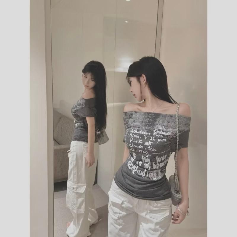 Áo thun in loang trễ vai chất thun borip ôm bodyy 6