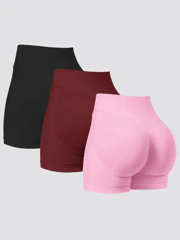 Women's Solid Color High Waist Gym Shorts, Casual Comfy Breathable Seamless Skinny Shorts for Yoga Gym Workout Running Cycling, Ladies Sportswear for All Seasons 4