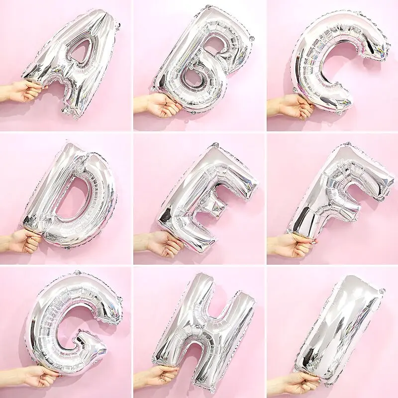 Huruf Silver 40cm Balon Foil/Balloon Alphabeth Silver 16inch/Balon Ulang Tahun