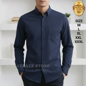 Kemeja Polos Navy Pria Lengan Panjang Slim Fit Katun Premium | Kemeja Distro Casual Formal Size M L XL XXL XXXL