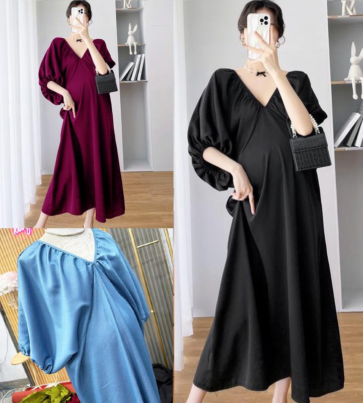  Young Mom | Váy bầu trễ vai sang chảnh HQV435 có 5 màu xinh đẹp form suôn A mềm mại váy bầu Thai sản Thai kỳ Thoải mái Kem Voi Sandal Đầm Bầu 