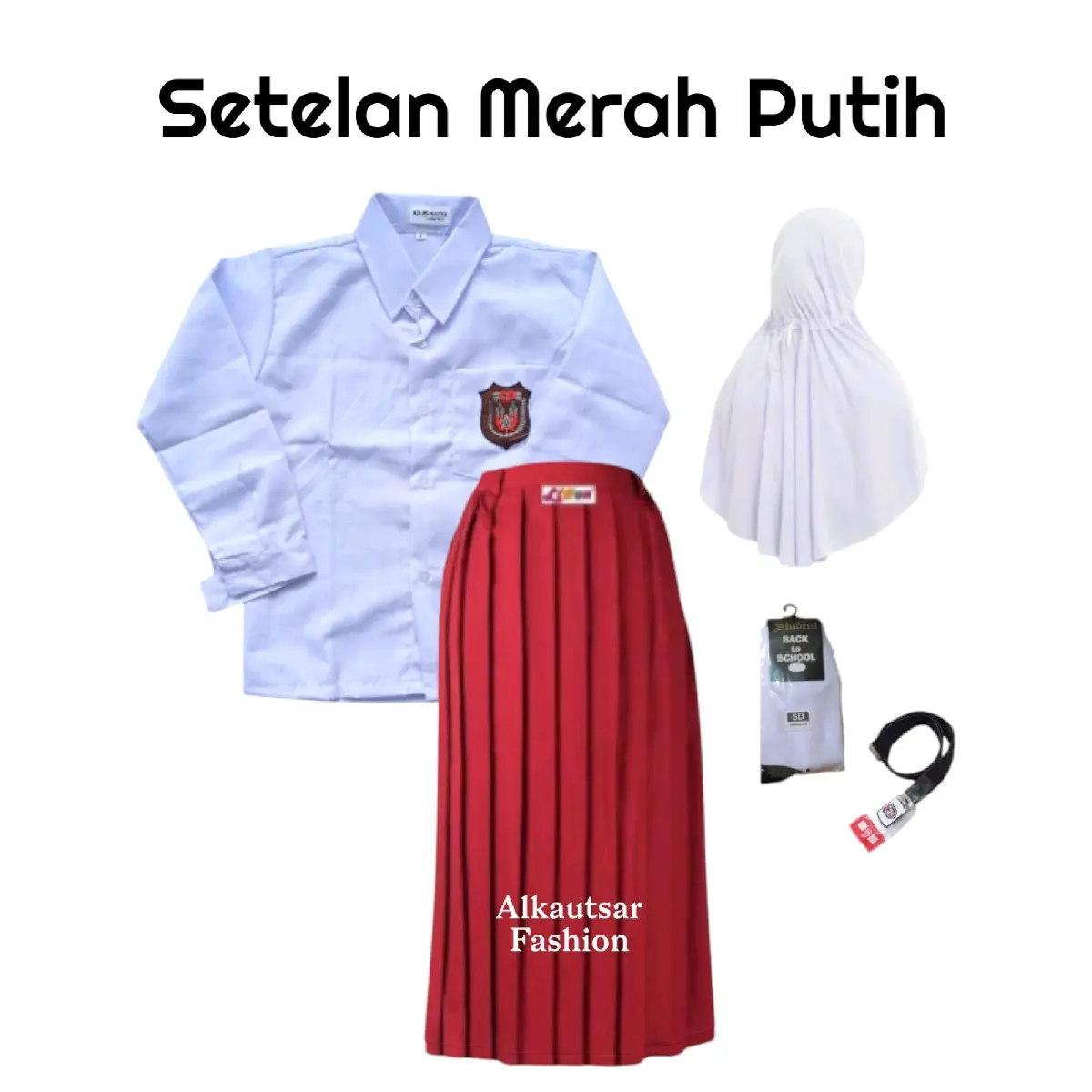 Setelan Merah Putih Panjang Seragam Sekolah SD Anak Perempuan Baju Rok