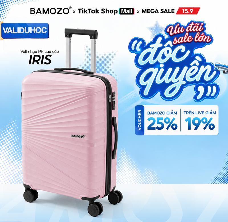 Vali Du Lịch BAMOZO IRIS Nhựa PP Cao Cấp Size 20/24/28 Inch - Siêu Nhẹ, Chống…